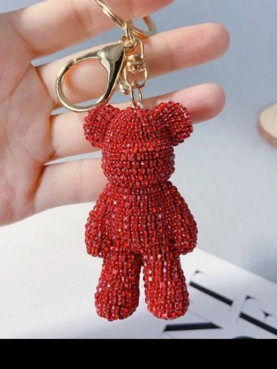 Beaded Teddy Bear Keychain available in Purple, Pink, Red - Picture 3 of 6